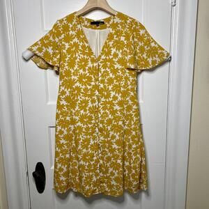 Etam French Yellow Floral Button-Front Dress Womens Small Y2K Boho Cottagecore